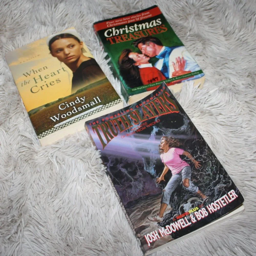 Novel book lot of three Christmas, religion reads (b.j.)